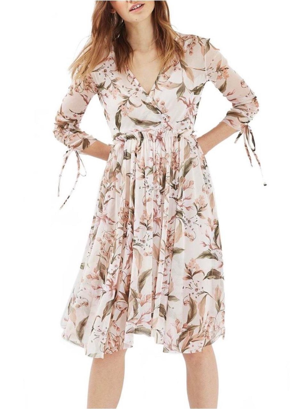 Topshop Pink Floral Wrap Midi Dress